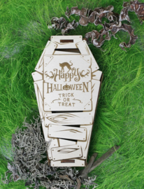 Houten Doodskistje Happy Halloween gevuld met GRATIS GRIEZELSNOEP