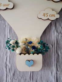 Houten Geboortebord Luchtballon met droogbloemen blauw nr.1