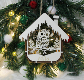 Houten Ornament 2D Huisje Uil met naam