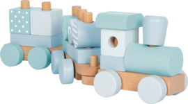 Small Foot houten Blokkentrein Pastel Blauw met of zonder geboortegegevens