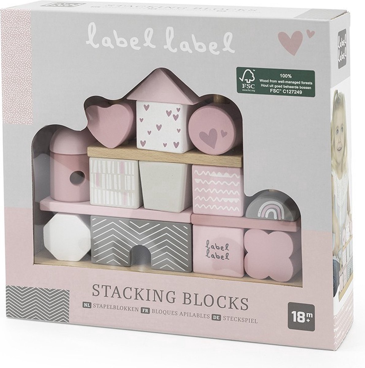 Label Label Stapelhuisje Roze met of zonder Geboortegegevens