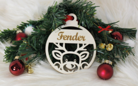 Houten ornament kerstbal Rendier met naam