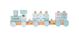 Small Foot houten Blokkentrein Pastel Blauw met of zonder geboortegegevens
