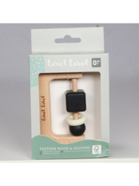 Label Label bijtring hout en siliconen zwart / wit