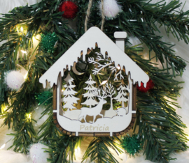 Houten Ornament 2D Huisje Hert - Egel met naam