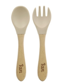 Siliconen slab & bestek Bosdieren creme met of zonder naam