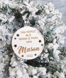 Houten ornament 1ste kerst als Mama & Papa