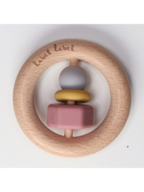 Label Label bijtring hout en siliconen roze