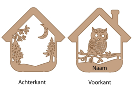 Houten Ornament 2D Huisje Uil met naam