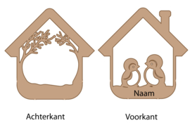Houten Ornament 2D Huisje Pinguins met naam