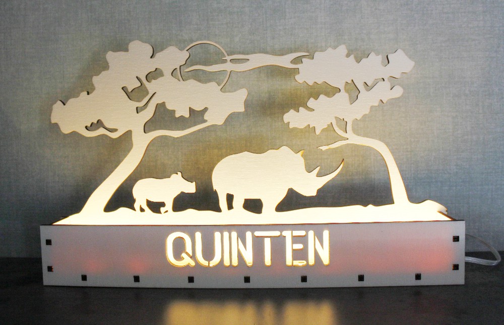 Houten Schaduwlamp Neushoorn met Naam