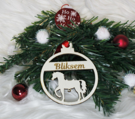 Houten ornament kerstbal Paard met naam