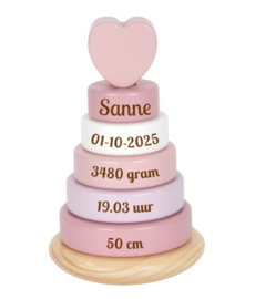 Small Foot Tuimelringpiramide Pastel Roze met of zonder geboortegegevens