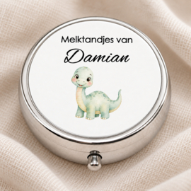 Verzilverd Tandendoosje Dino met Naam