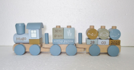 Little Dutch houten Blokkentrein Blauw met of zonder geboortegegevens