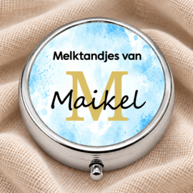 Verzilverd Tandendoosje Blauw met Naam