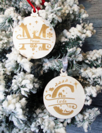 Houten ornament kerstbal met naam