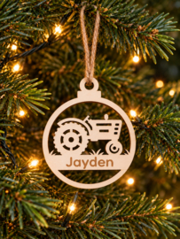 Houten ornament kerstbal Tractor met naam