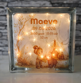 Glazen geboorteblok Meisje Nijlpaard met verlichting