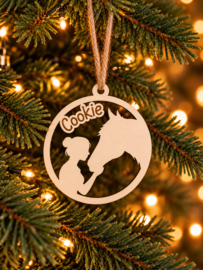 Houten ornament kerstbal Paard - Amazone met naam
