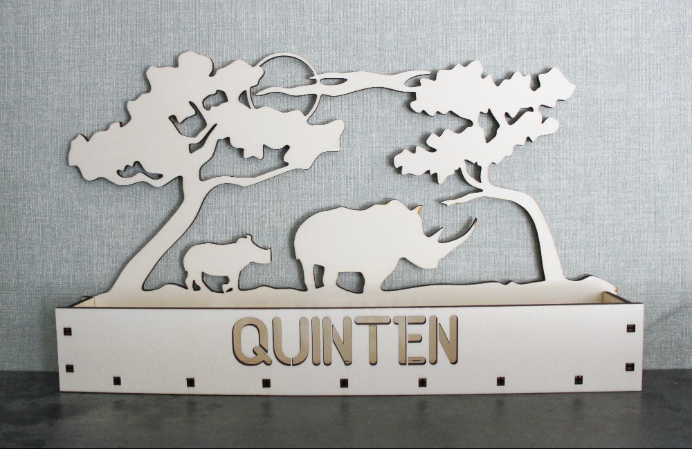 Houten Schaduwlamp Neushoorn met Naam