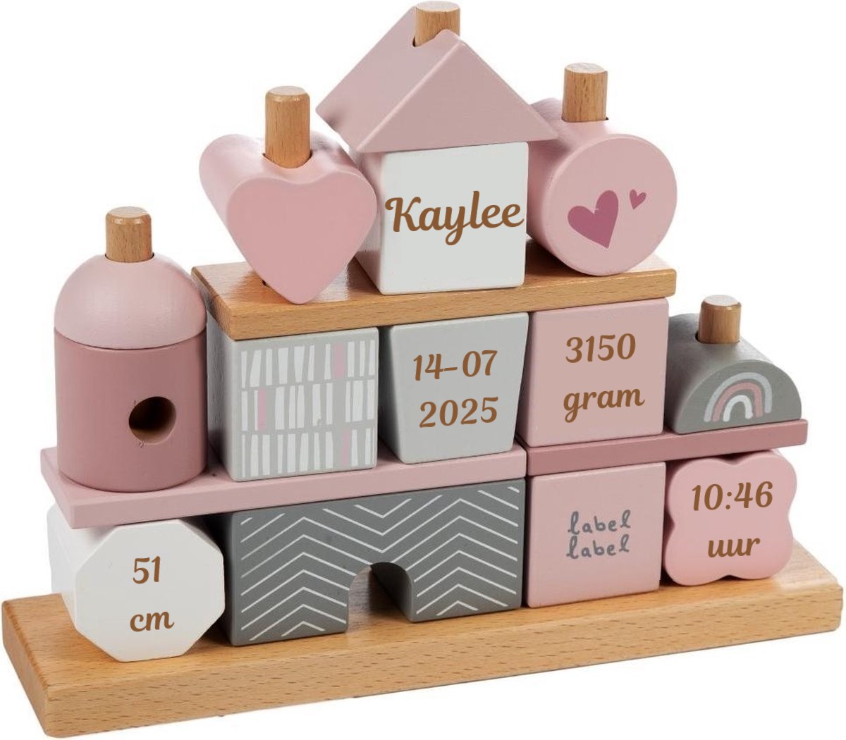 Label Label Stapelhuisje Roze met of zonder Geboortegegevens