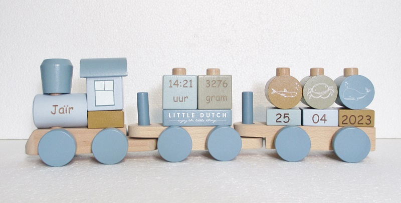 onderwijzen Slepen stropdas Little Dutch houten Blokkentrein Blauw met of zonder geboortegegevens |  Houten speelgoed | Leukste kraamcadeaus