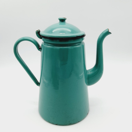 Grote, groene, emaille koffiepot 28 cm