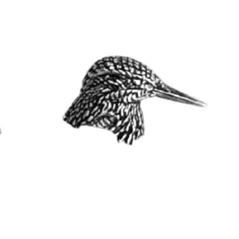 Tinnen speldje IJsvogel hoofd rechts kijkend ( Nieuw )