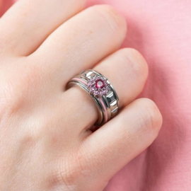 Samengestelde ring Lucia Fuchsia Zilver