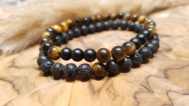 Natuursteen set armband Tiger Eye/ black Lava stone