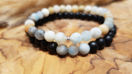 Natuursteen set  armband matte Amazonite/ matte onyx Agaat