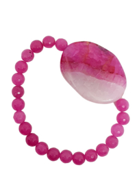 Armband Fuchsia/Witte Agaat met glaskralen