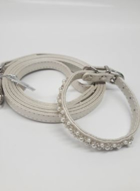 Croci- Vanity Pearls White  halsband + hondenlijn