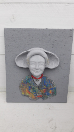 schilderij zeeuwse vrouw cementlook