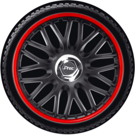 4-Delige J-Tec Wieldoppenset Orden R 13-inch zwart/rood + chroom ring