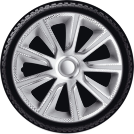4-Delige J-Tec Wieldoppenset Veron 15-inch zilver/carbon-look