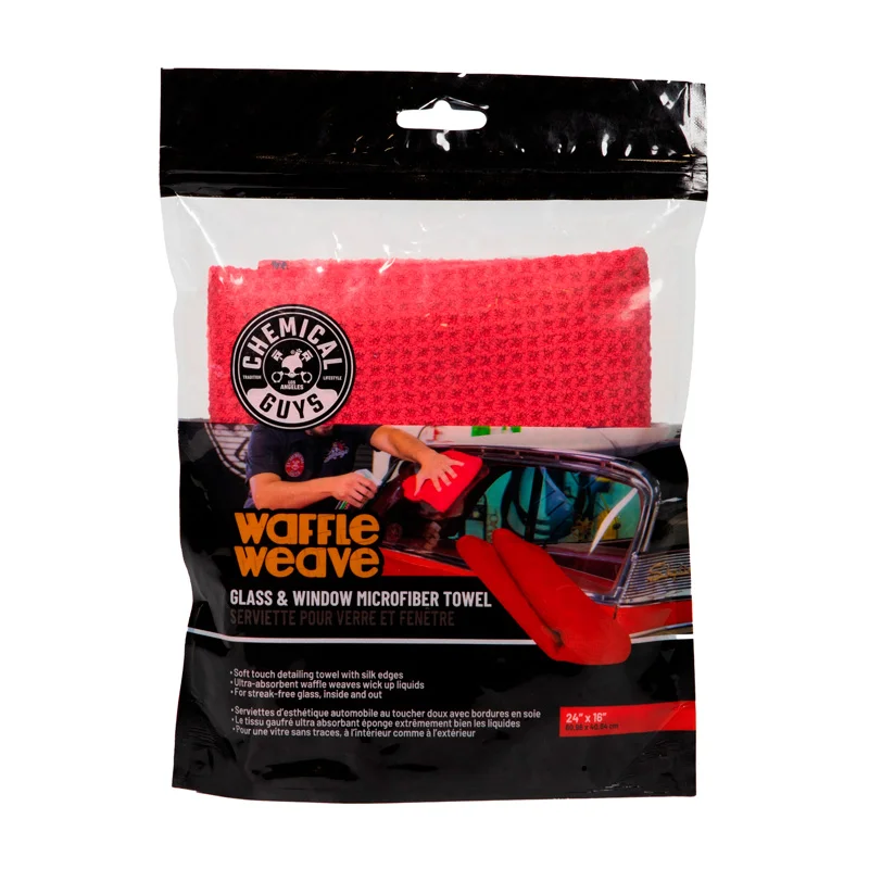 Chemical Guys Waffle Weave Glass & Window Microfiber Towel - Red 24x16''