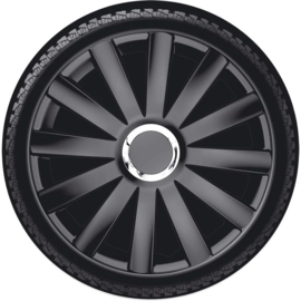 4-Delige Wieldoppenset Spyder 14-inch zwart + chroom ring