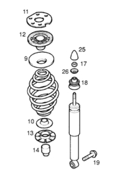 Achter veerpoot schotel rubber onder  Opel Meriva A 2003 tot 2010