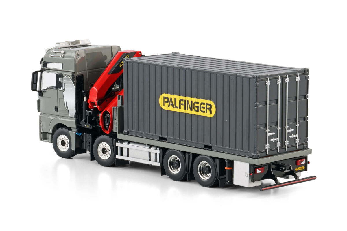 Premium Line; MAN TGX XXL EURO 6C (FACELIFT) RIGED FLATBED TRUCK 8X4 WITH PALFINGER PK 480 TEC + 20FT CONTAINER