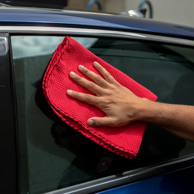 Chemical Guys Waffle Weave Glass & Window Microfiber Towel - Red 24x16''
