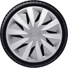 4-Delige J-Tec Wieldoppenset Lazio 14-inch zilver/carbon-look