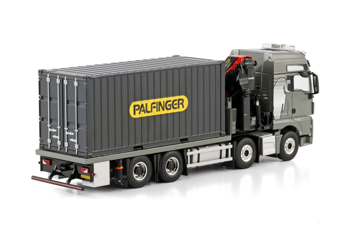 Premium Line; MAN TGX XXL EURO 6C (FACELIFT) RIGED FLATBED TRUCK 8X4 WITH PALFINGER PK 480 TEC + 20FT CONTAINER