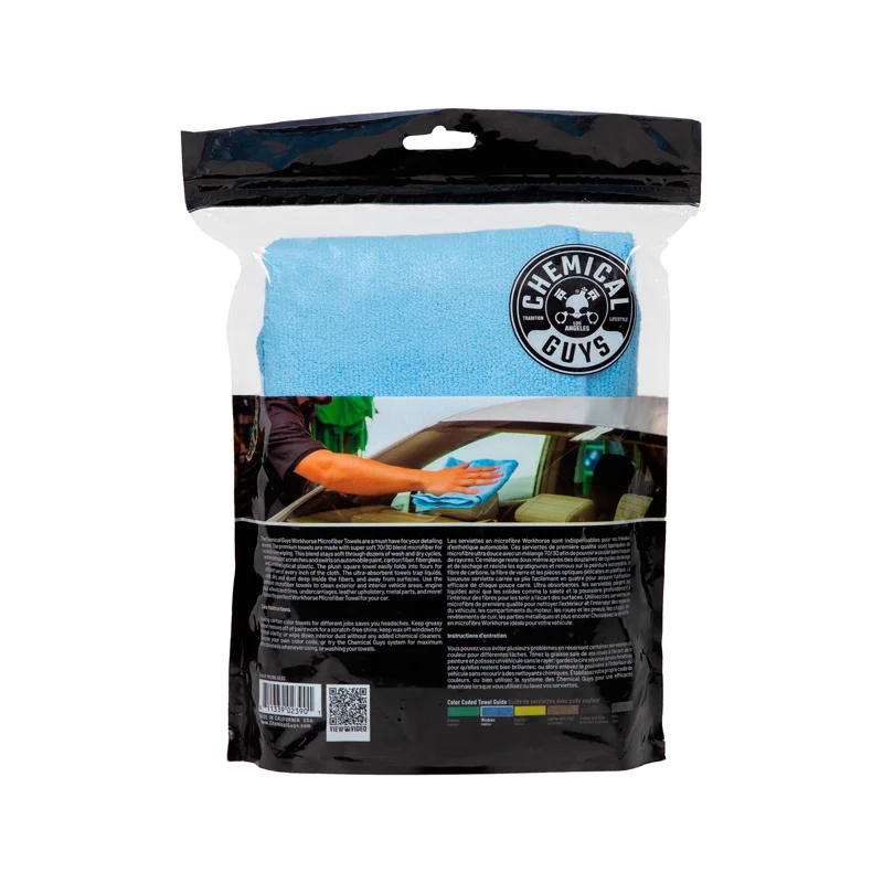 Chemical Guys Workhorse Professional Grade Microfiber Towel - Blue 16x16'' (3 Pack)