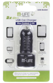 ML0001 Car Charger M-Life dual USB 2.1A