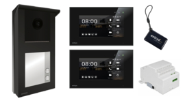 set met 2 monitoren. Entrya Facila Vision KDB1S7W kit video intercom. Met 2 binnenposten, zodat u naast de binnenpost ook via uw smartphone kan kijken en de poort openen.