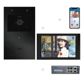 Fasttel FT600VK-10-M | Videokit Plug & Play: Buitenpost 1 knop zowel in-als opbouw 263x154mm + Monitor 10" Android wifi + 4xApp licentie + PoE switch  (HO)