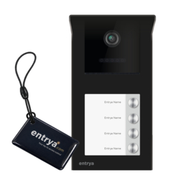 Set met 4 monitoren, Entrya Facila Vision KDB1S7W kit video intercom. Met 4 binnenpost, zodat u naast de binnenpost ook via uw smartphone kan kijken en de poort openen.