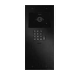 Fasttel FT600KVC-L is een videofoon met 2 sip accounts, zwart geanodiseerd en beschikt over 1 drukknop, codeklavier en kleuren camera. 349x154mm.  (HO)